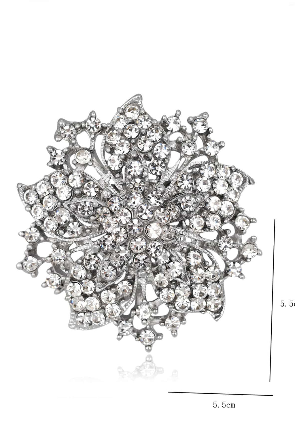 Full Crystal Paved Silver Flower Statement Brooch