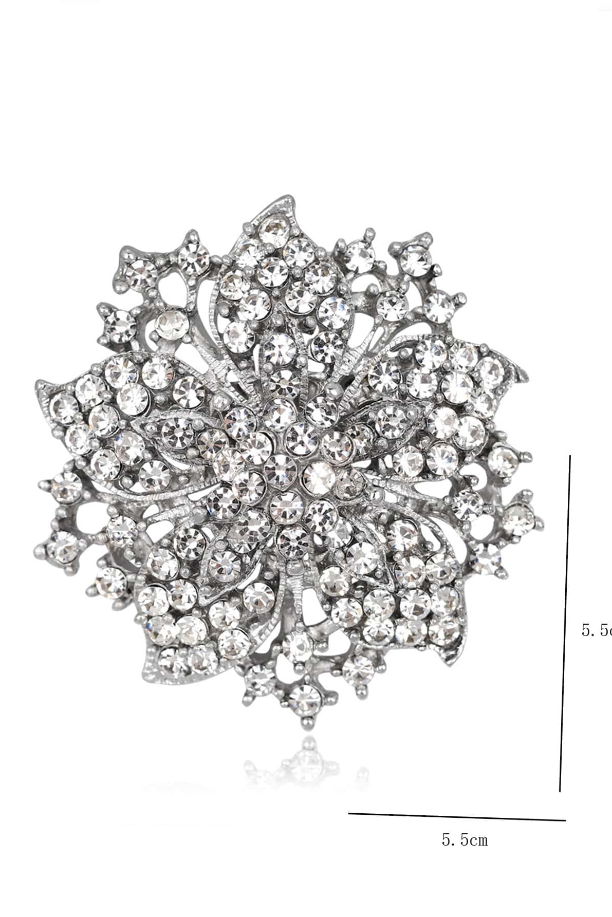 Full Crystal Paved Silver Flower Statement Brooch