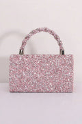 Pink Silver Gradient Mixed Glitter Rectangular Hard Box Clutch Bag Braided Glitter Short Handheld Handle