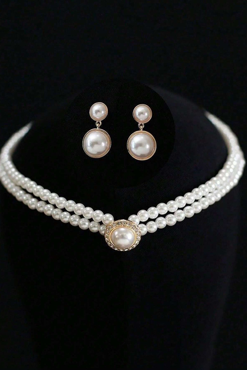 Vintage Pearl Choker & Two-Tier Pearl Earring Set Gold Wedding Jewelry
