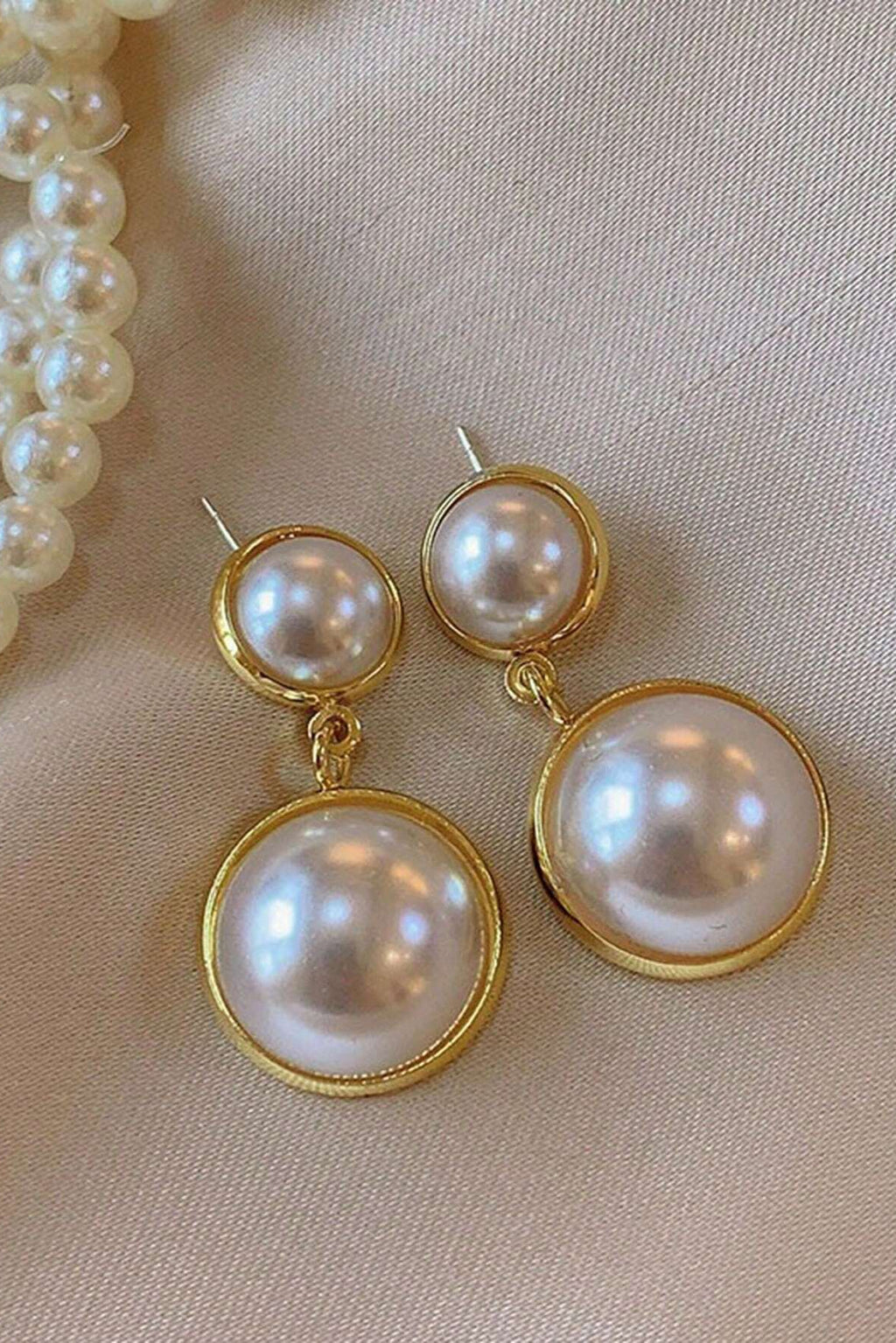 Vintage Pearl Choker & Two-Tier Pearl Earring Set Gold Wedding Jewelry