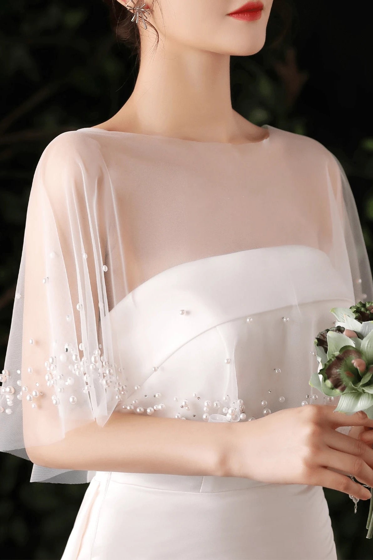 Hand placed pearls & mini rhinestones, subtle sparkling texture