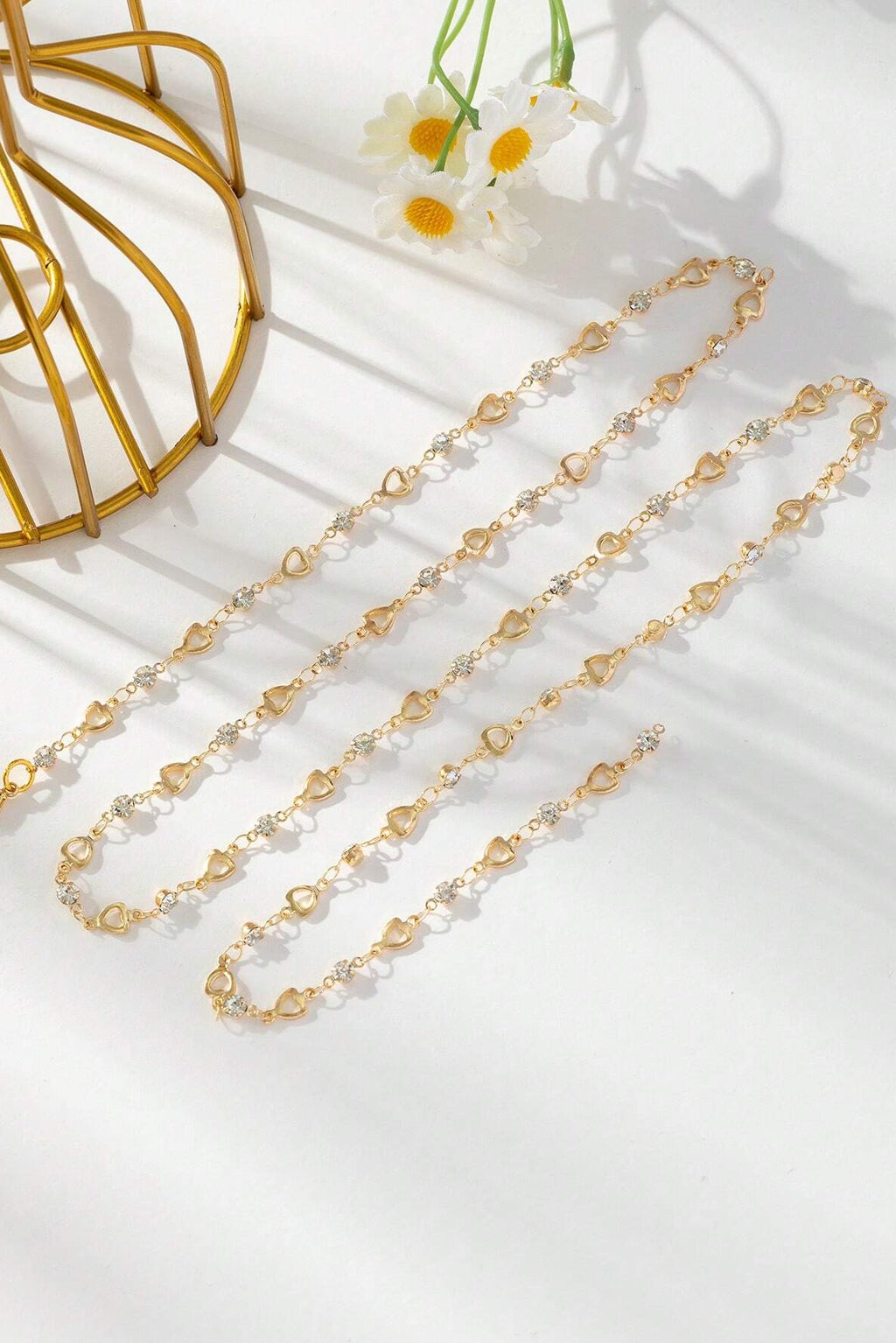 Gold Hollow Heart Chain Lariat Y-Necklace Inlaid Tiny CZ Dainty Body Chain Jewelry