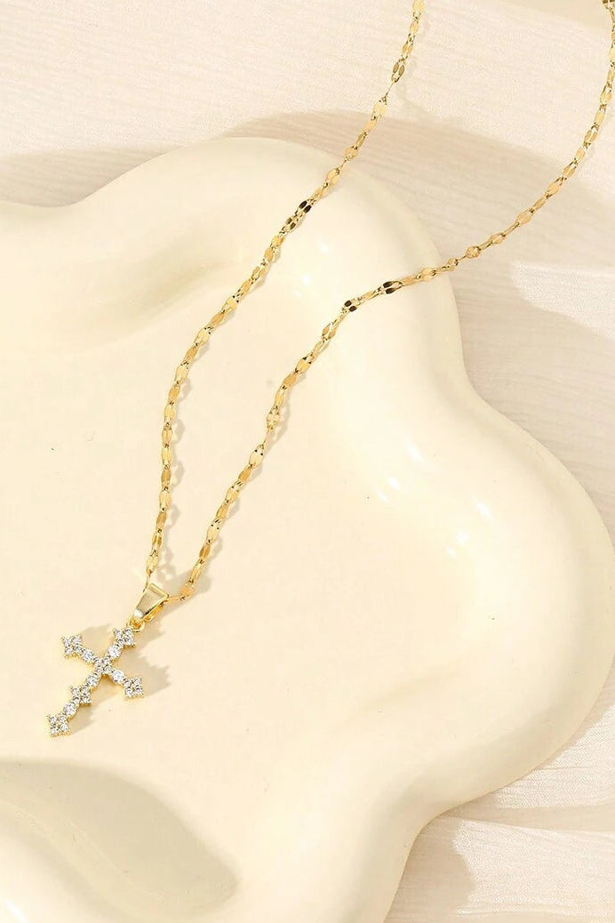 Dainty Crystal Cross Gold Necklace Sparkle Chain