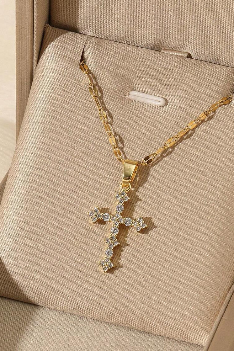 Dainty Crystal Cross Gold Necklace Sparkle Chain