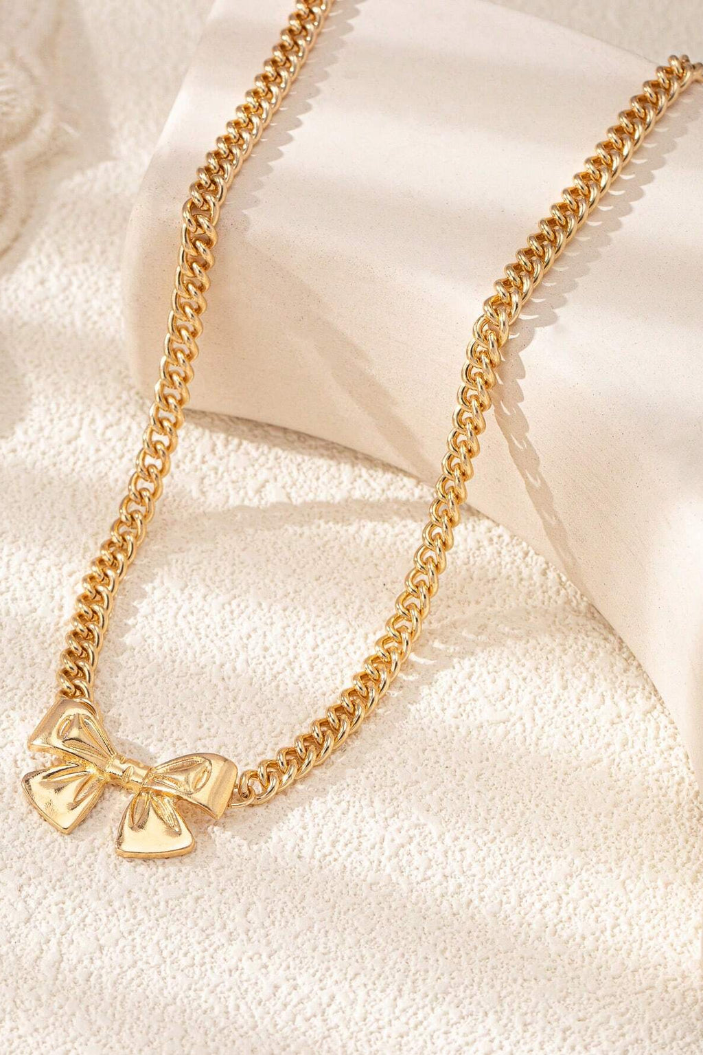 Chunky Gold Cuban Link Bow Choker Necklace