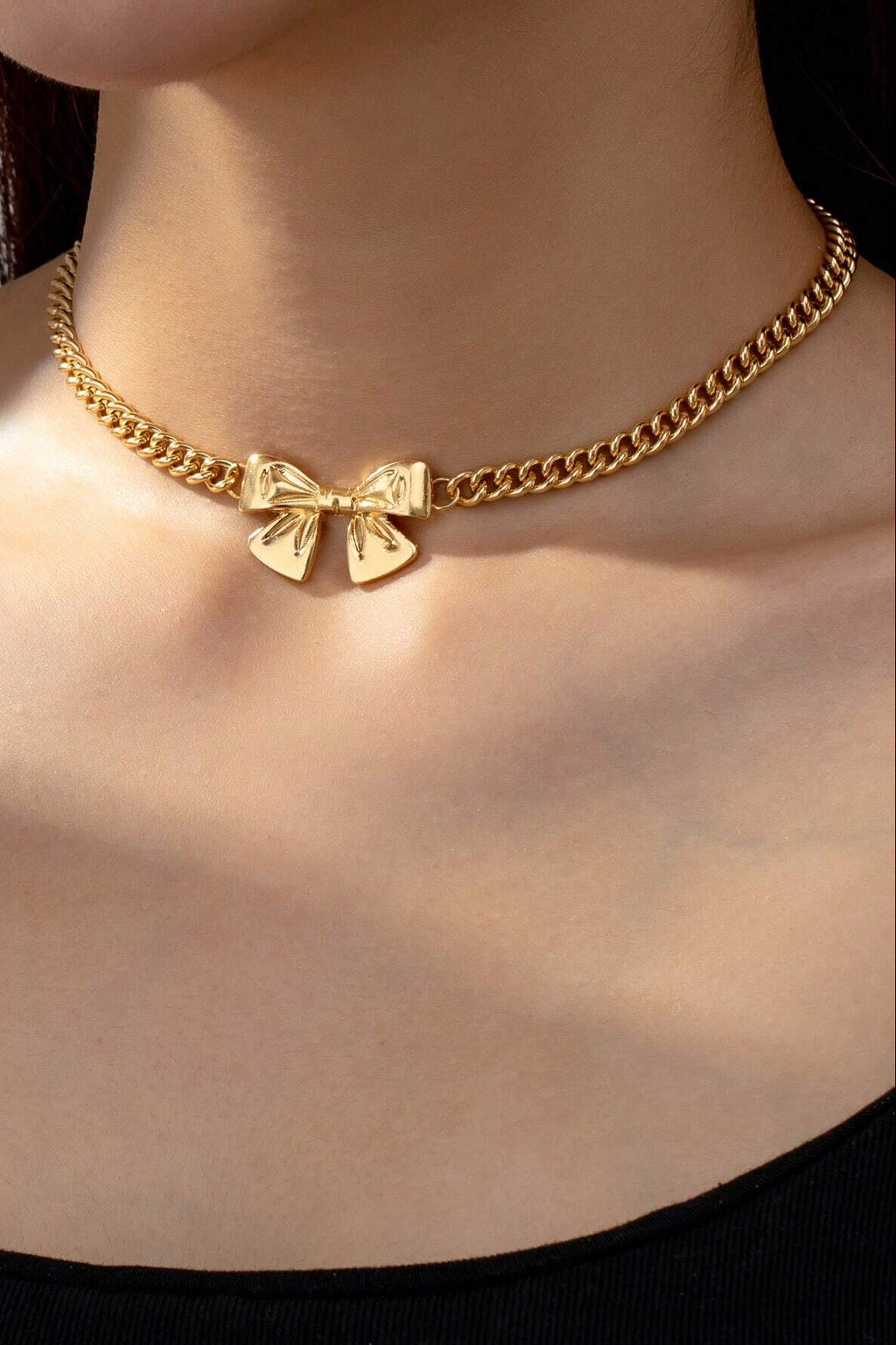 Chunky Gold Cuban Link Bow Choker Necklace
