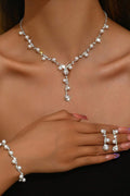 Lariat Pearl Crystal Bridal 3in1 Jewelry Set Silver Formal Jewelry