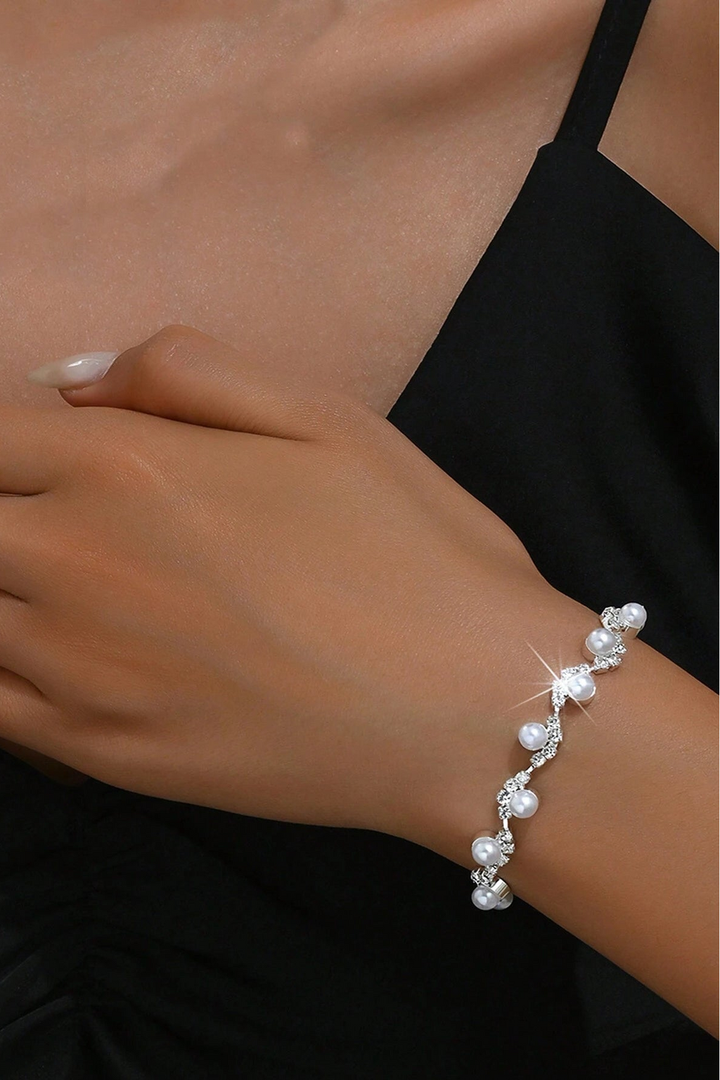 Lariat Pearl Crystal Bridal 3in1 Jewelry Set Silver Formal Jewelry