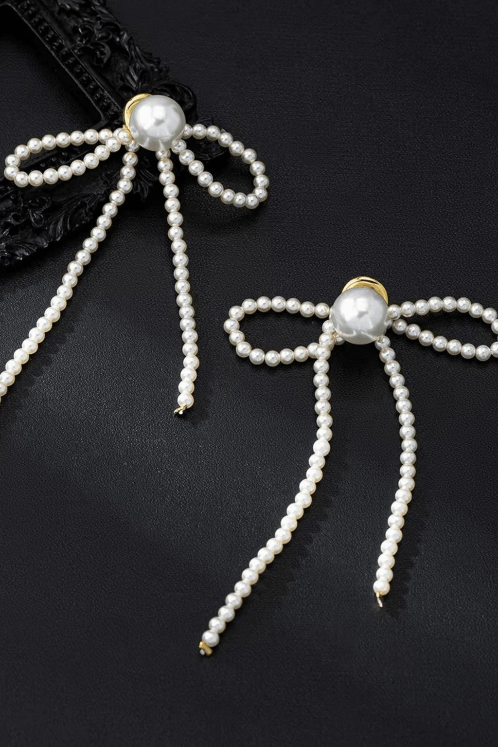 Pearl Beaded Bow Long Tassel Drop Earrings Gold Fashion Jewelry