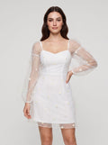White Tulle Sheath V-Neck Back Zip Short Dress