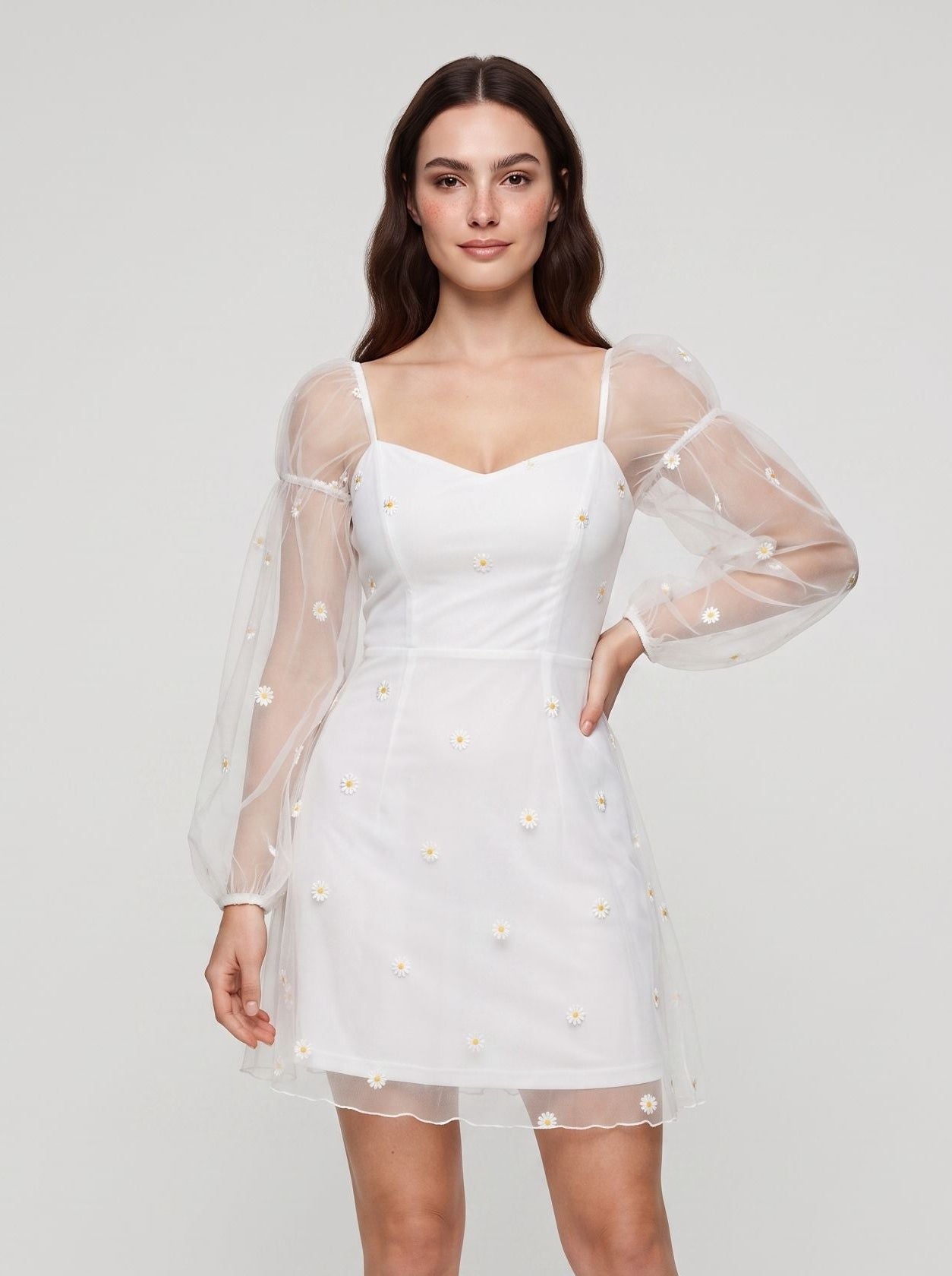White Tulle Sheath V-Neck Back Zip Short Dress