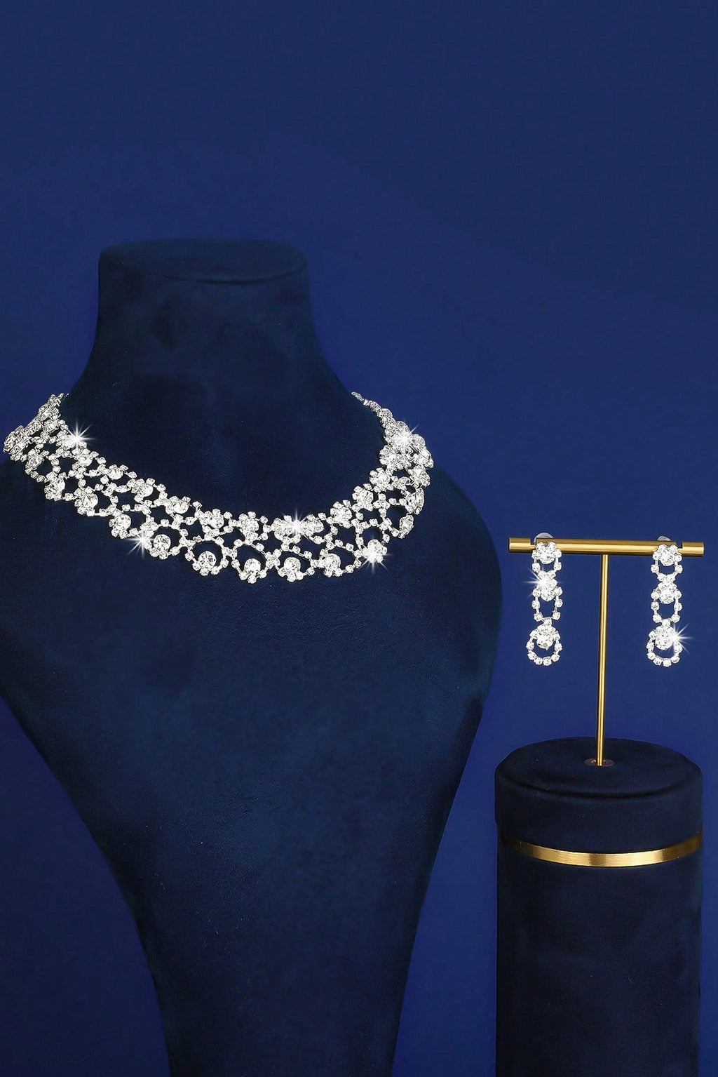 Rhinestone Lace Bridal 4-Piece Jewelry Set Silver Party Jewelry