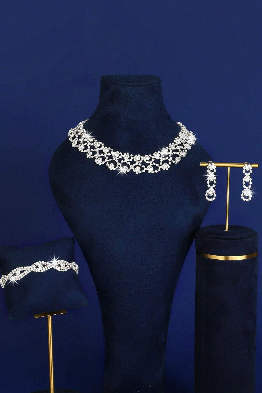 Rhinestone Lace Bridal 4-Piece Jewelry Set Silver Party Jewelry