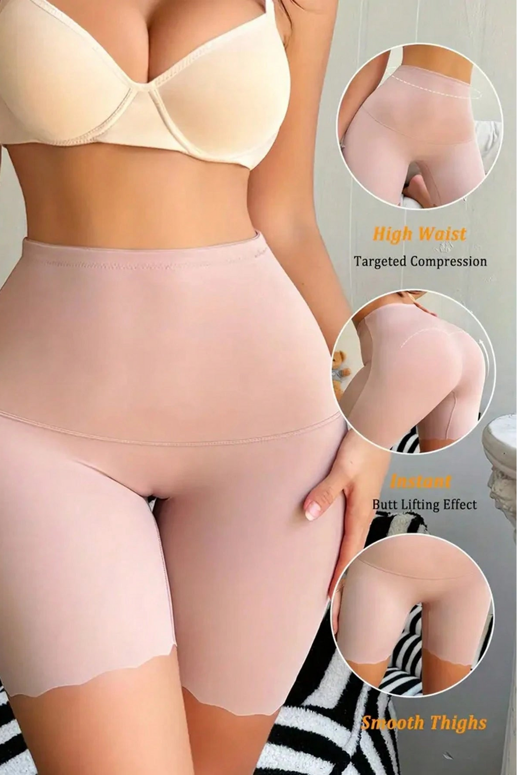 High Waist Wavy Hem Anti Chafing Butt Lifting Slip Shorts