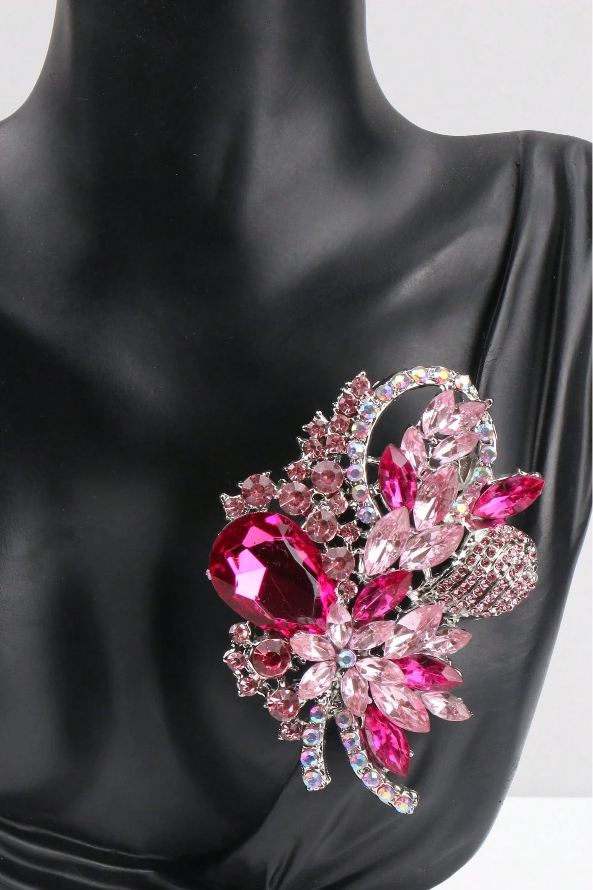 Gradient Pink Crystal Flower Statement Brooch