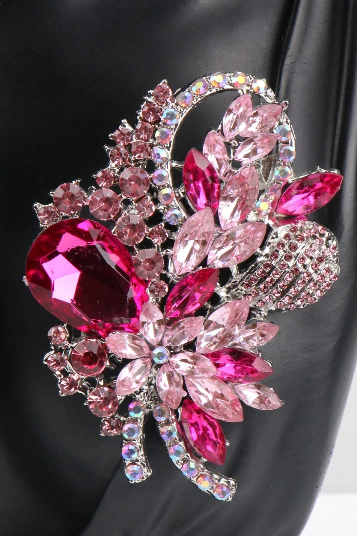 Gradient Pink Crystal Flower Statement Brooch
