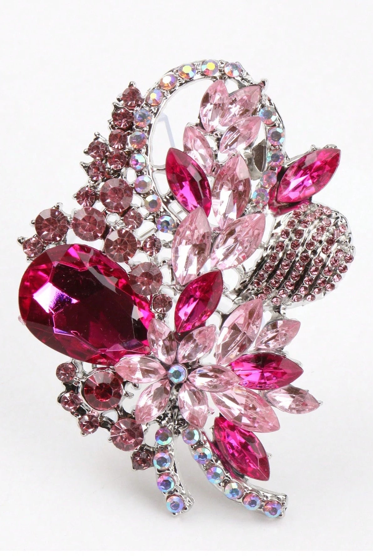 Gradient Pink Crystal Flower Statement Brooch