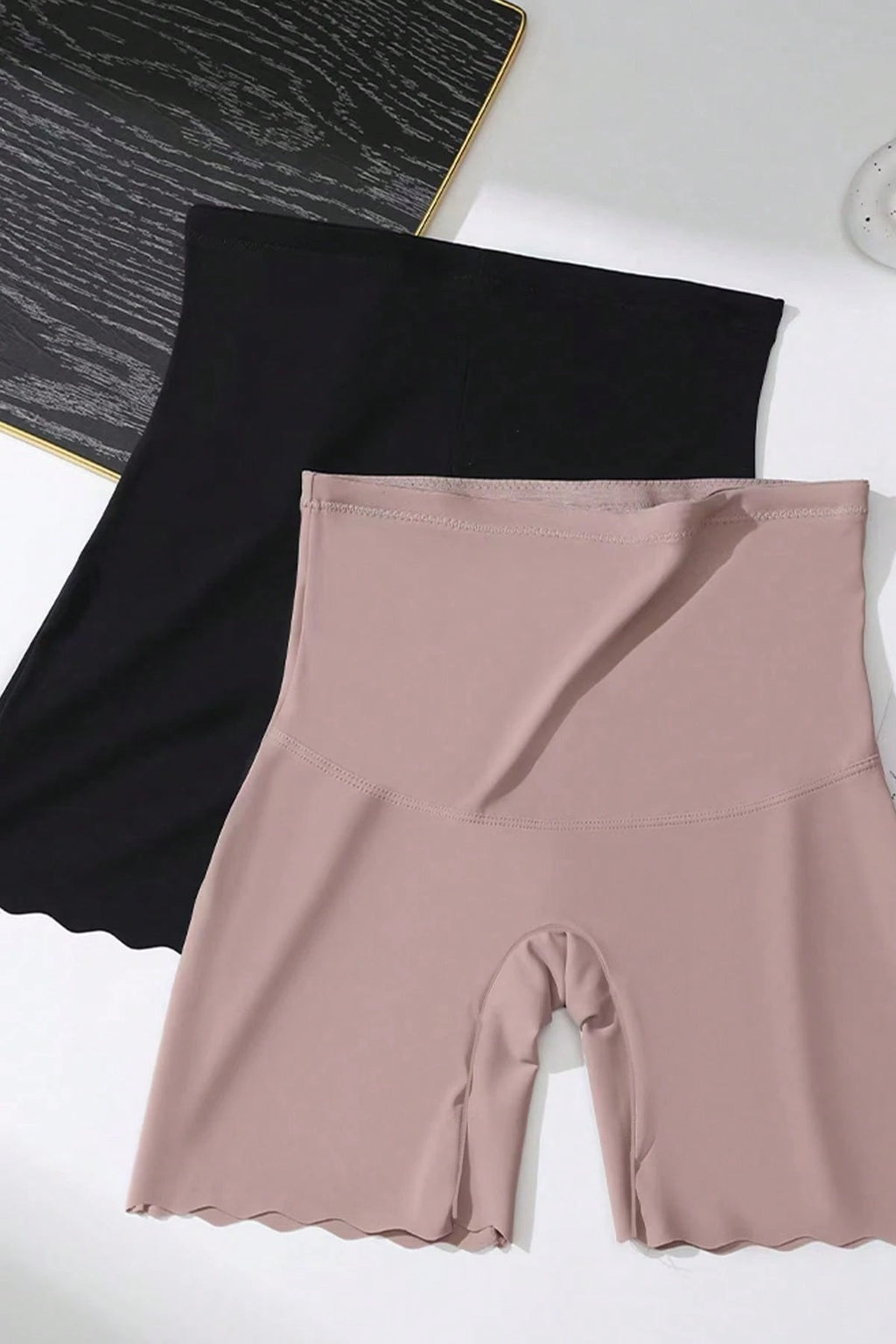 High Waist Wavy Hem Anti Chafing Butt Lifting Slip Shorts