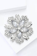 Silver Hollow Flower Brooch Marquise Clear Rhinestone Vintage Floral Lapel Pin Bridal Shawl Clip