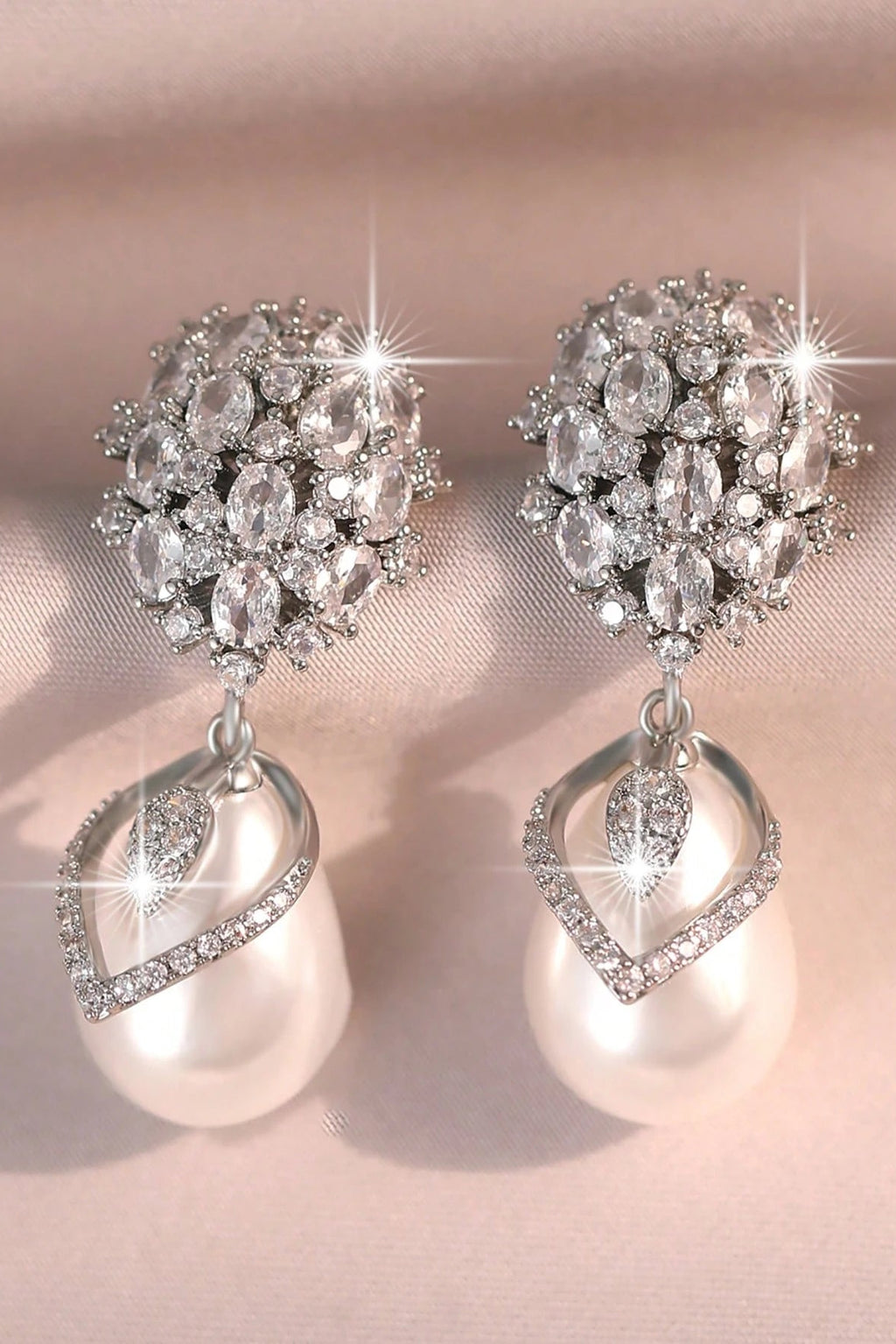 Vintage Crystal Pearl Drop Earrings Luxury Bridal Jewelry