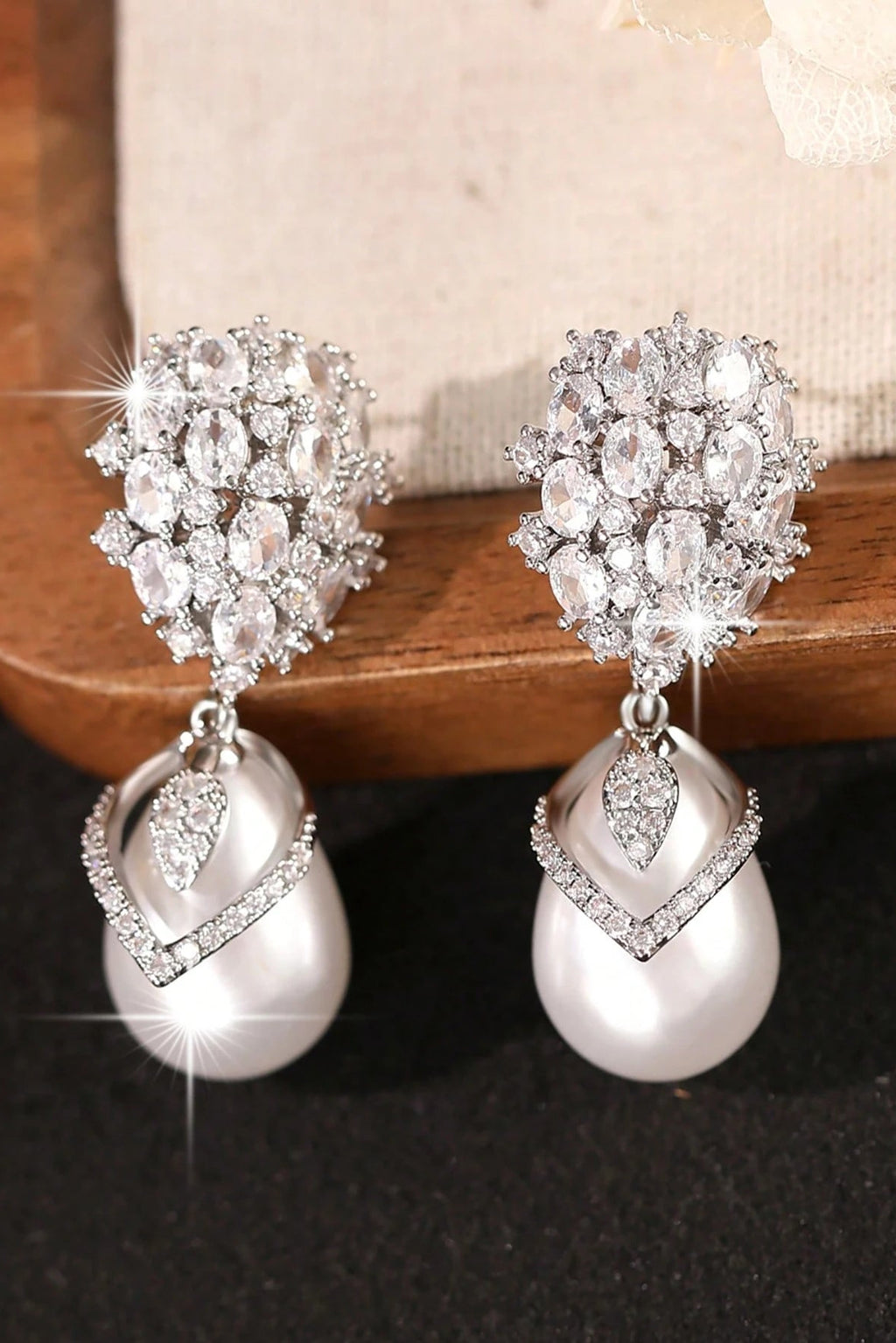 Vintage Crystal Pearl Drop Earrings Luxury Bridal Jewelry