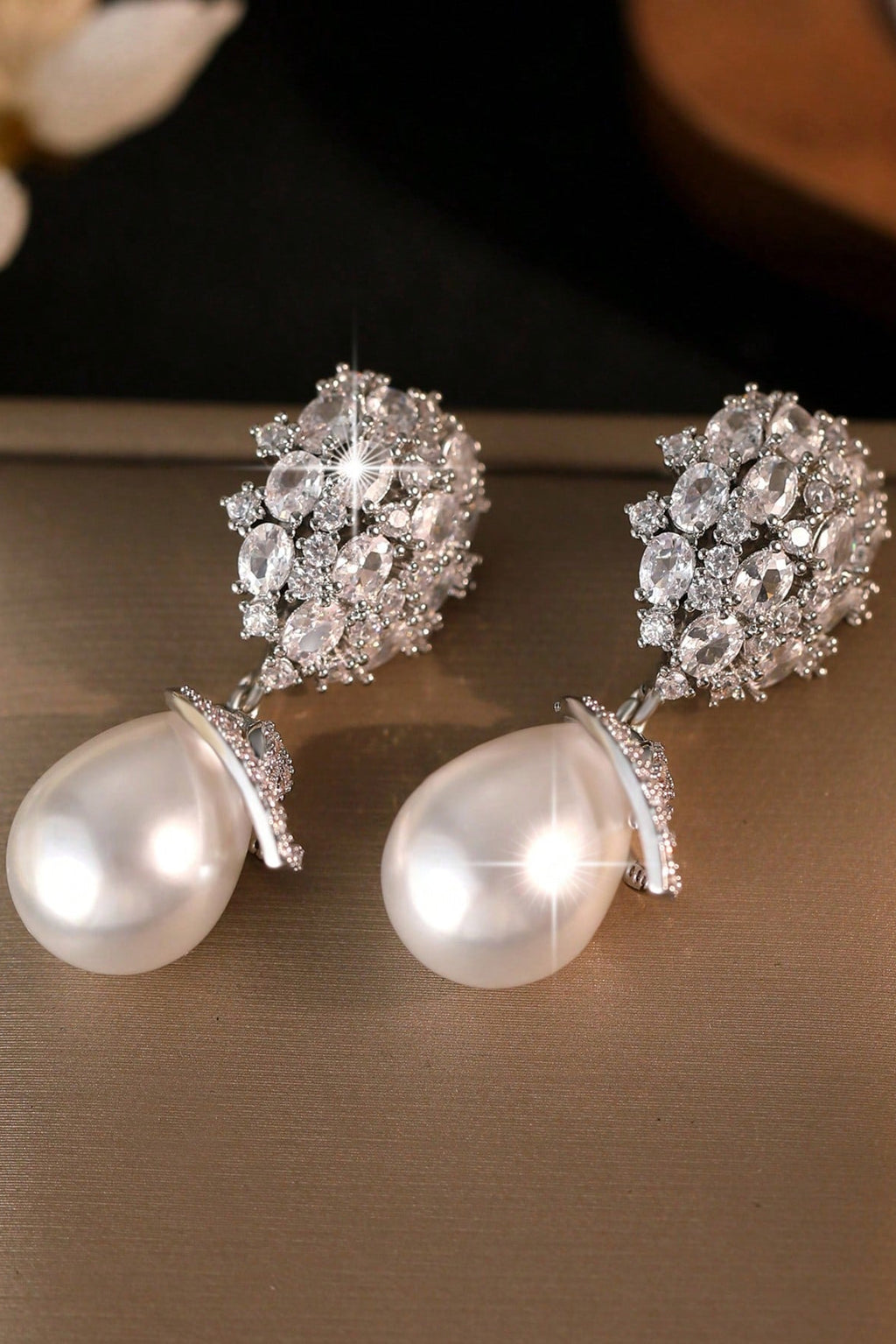 Vintage Crystal Pearl Drop Earrings Luxury Bridal Jewelry