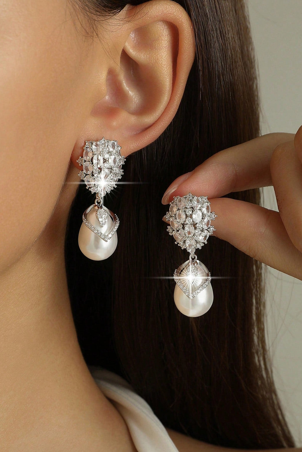 Vintage Crystal Pearl Drop Earrings Luxury Bridal Jewelry