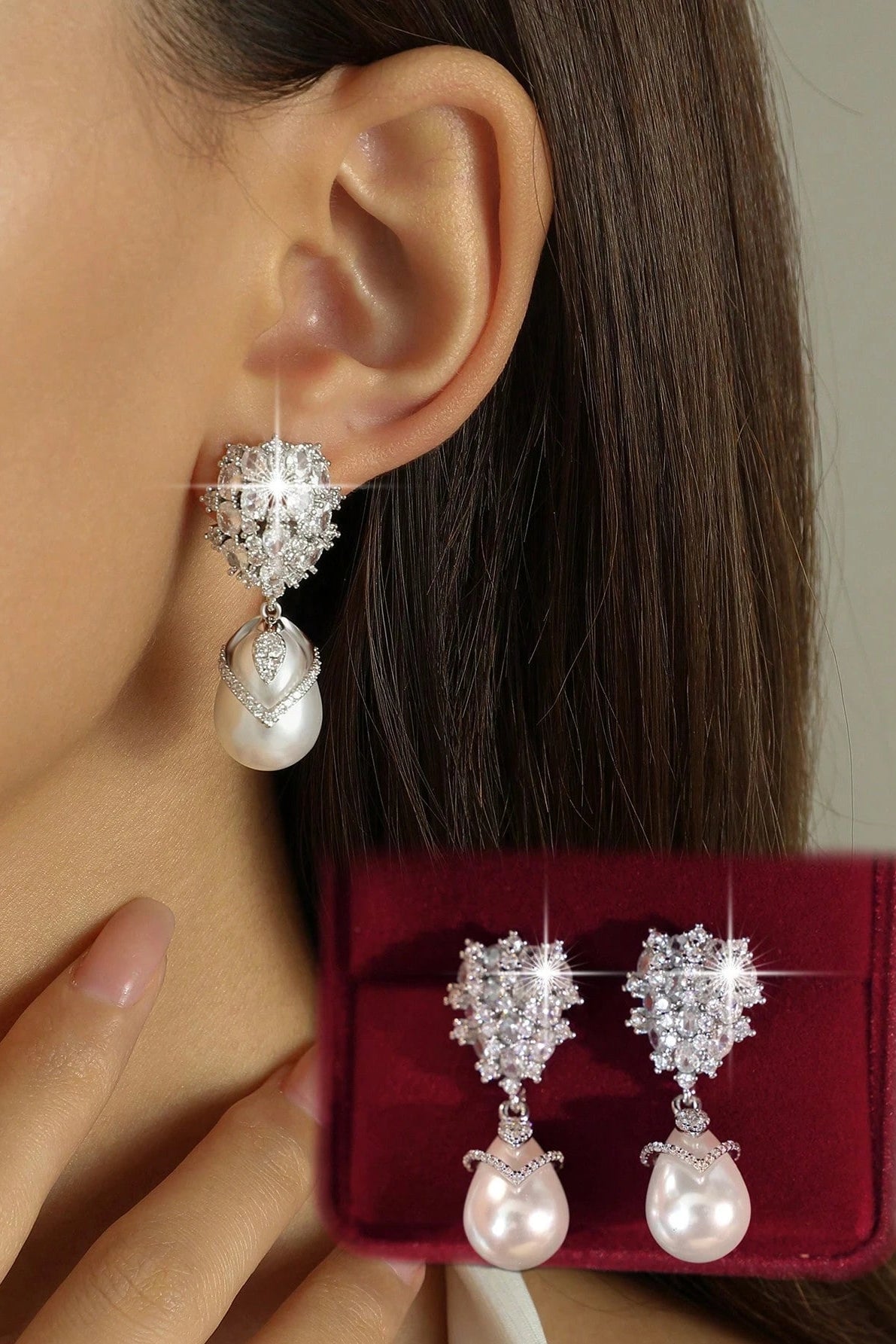 Vintage Crystal Pearl Drop Earrings Luxury Bridal Jewelry