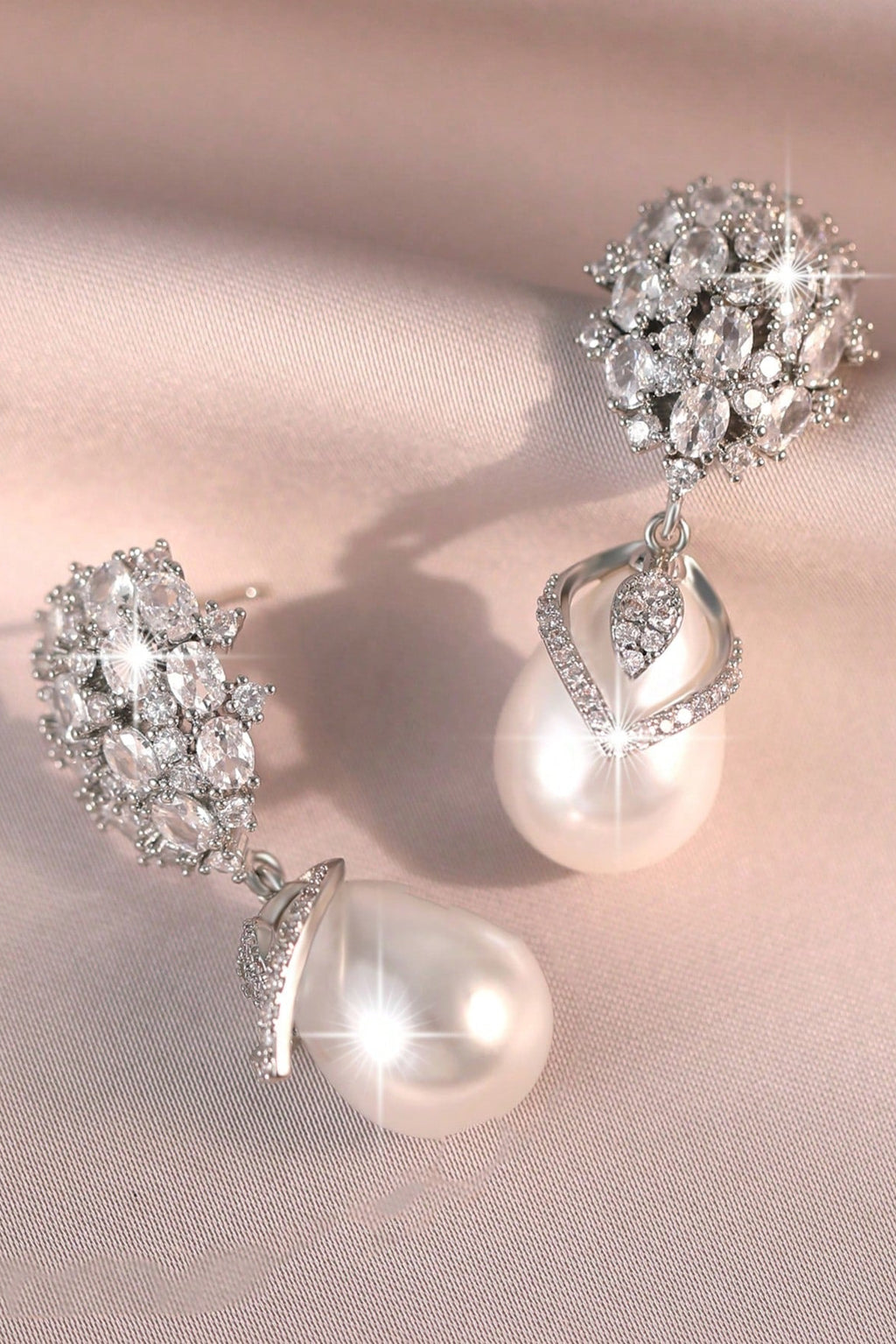 Vintage Crystal Pearl Drop Earrings Luxury Bridal Jewelry