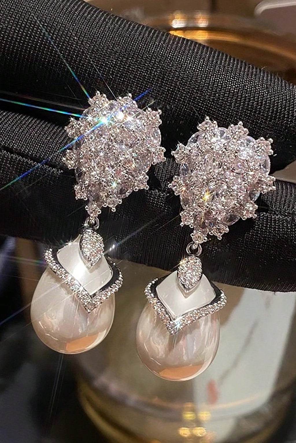 Vintage Crystal Pearl Drop Earrings Luxury Bridal Jewelry