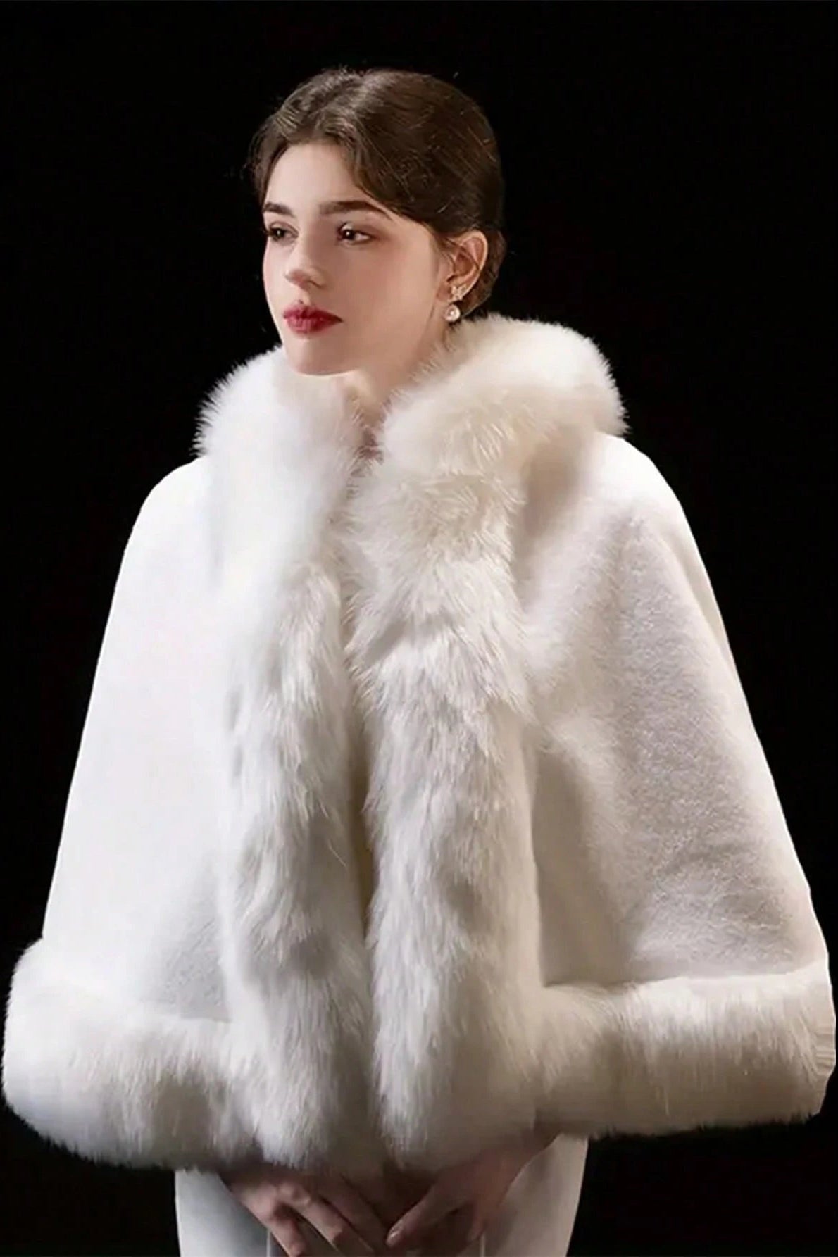 Hooded Faux Fur Cape Winter Bridal Wedding Cloak