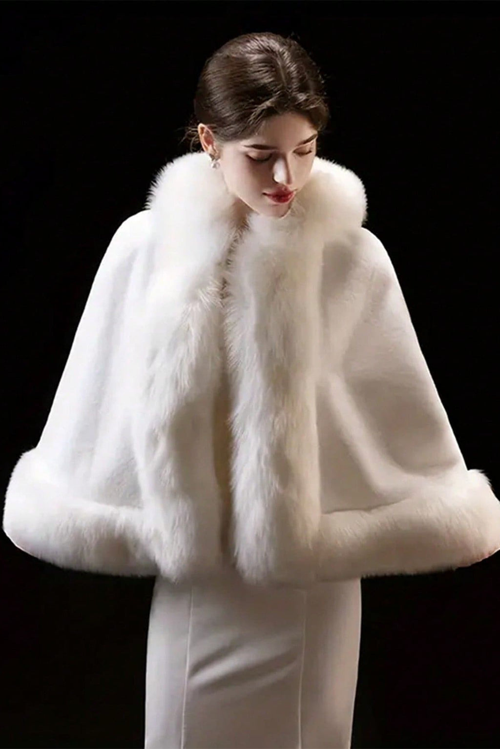 Hooded Faux Fur Cape Winter Bridal Wedding Cloak