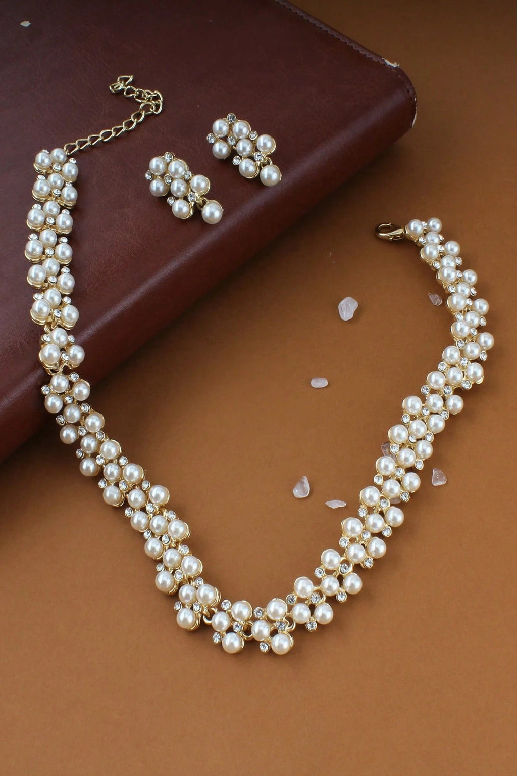 Vintage Braided Pearl Choker Earring Set Gold Formal Jewelry