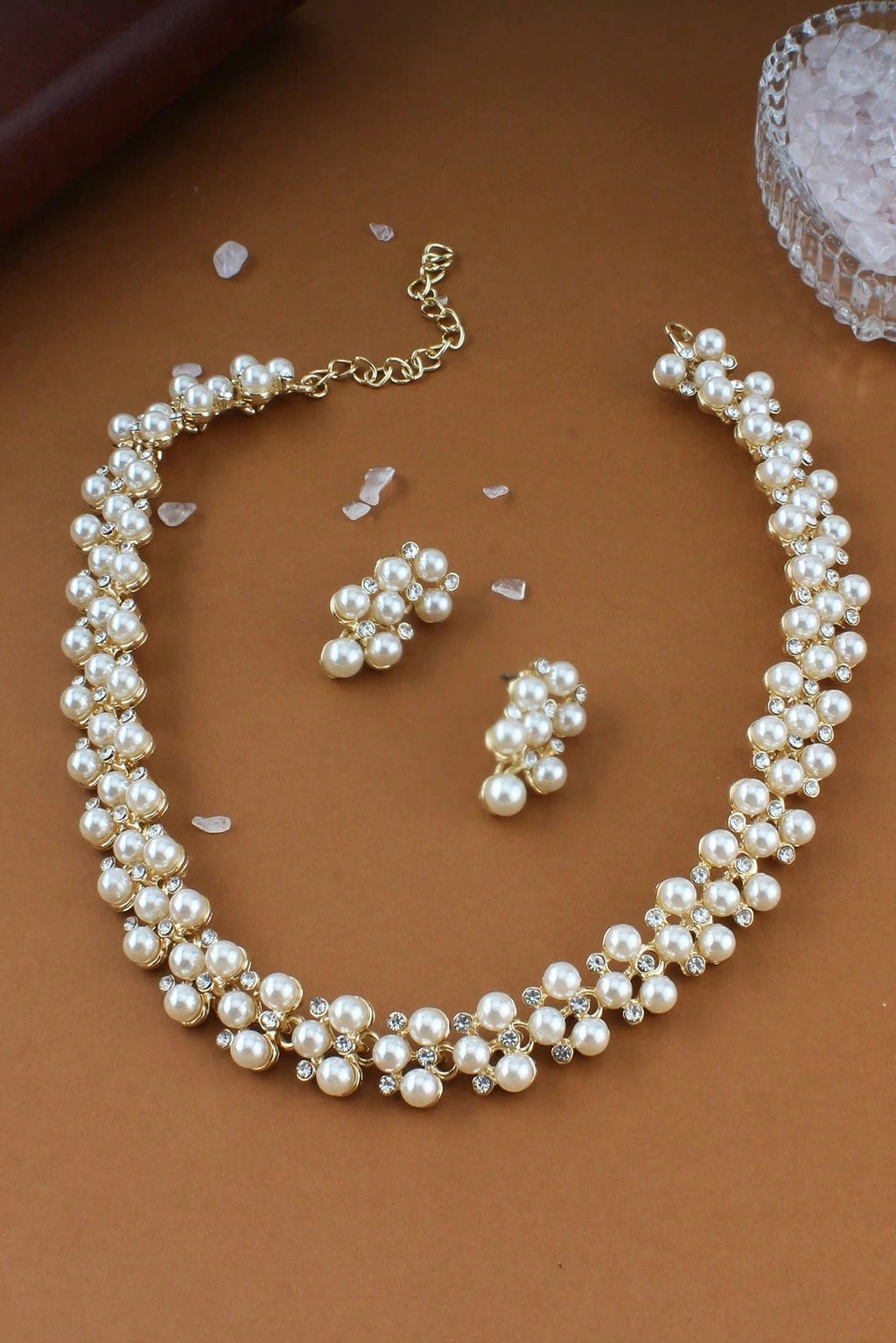 Vintage Braided Pearl Choker Earring Set Gold Formal Jewelry