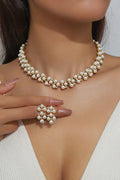 Vintage Braided Pearl Choker Earring Set Gold Formal Jewelry