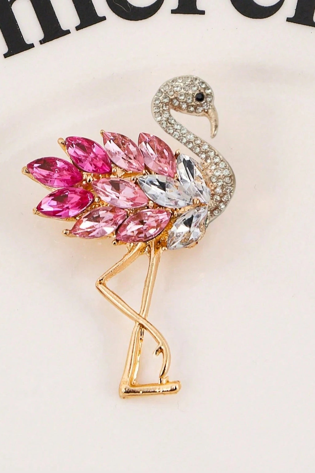 Pink Ombre Crystal Flamingo Gold Brooch