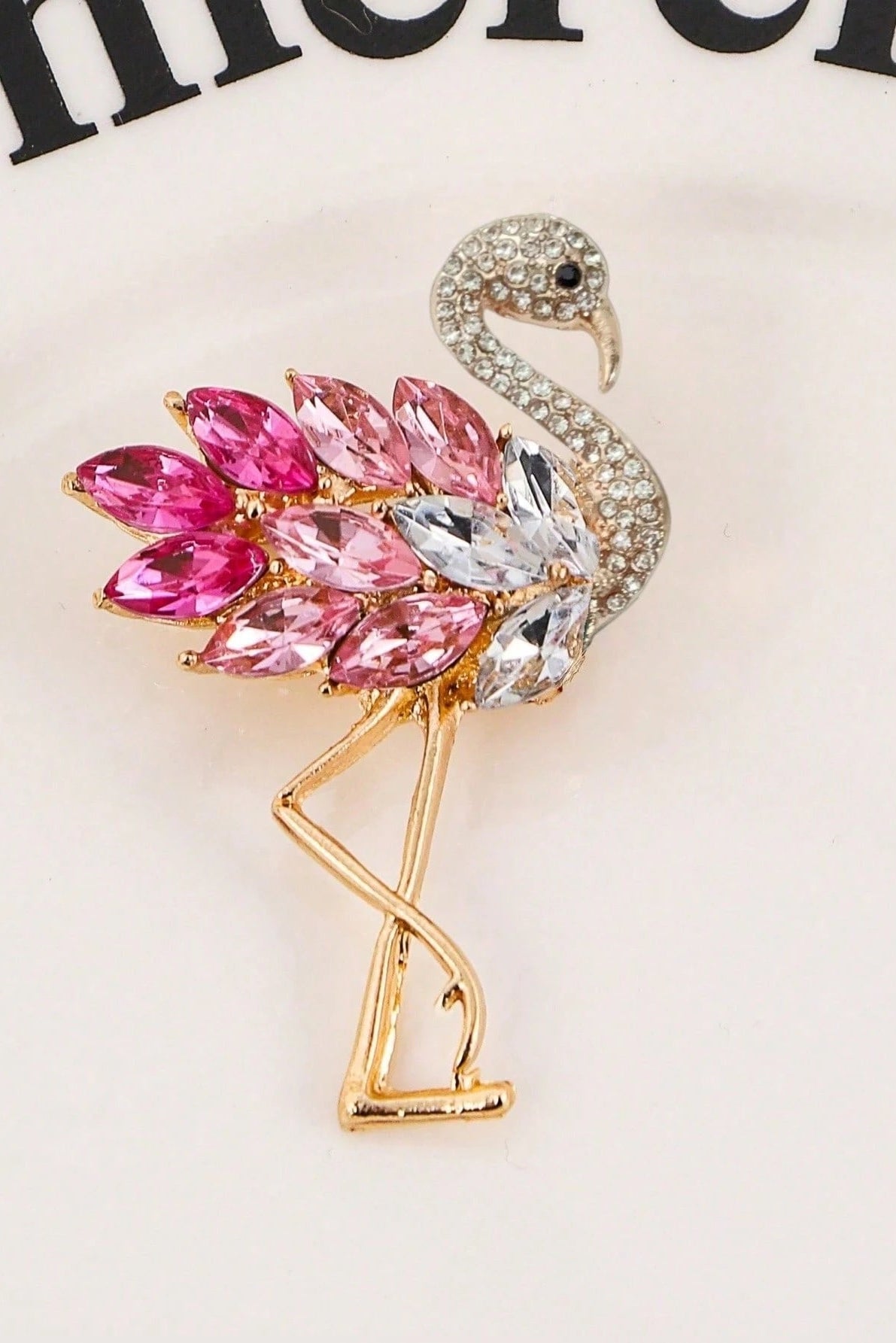 Pink Ombre Crystal Flamingo Gold Brooch