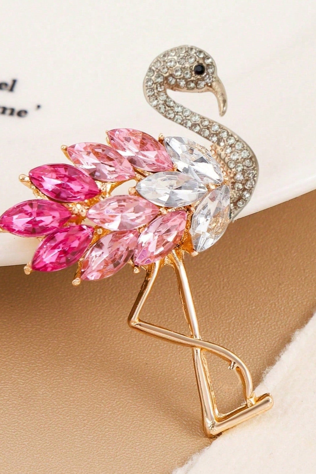 Pink Ombre Crystal Flamingo Gold Brooch