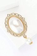 Vintage Gold Lace Oval Pearl Brooch Dangling Pearl Drop Retro Cameo Style Lapel Pin