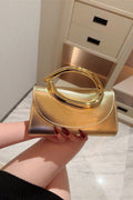 Gold Textured Leather Curved Metal Handle Evening Clutch Purse