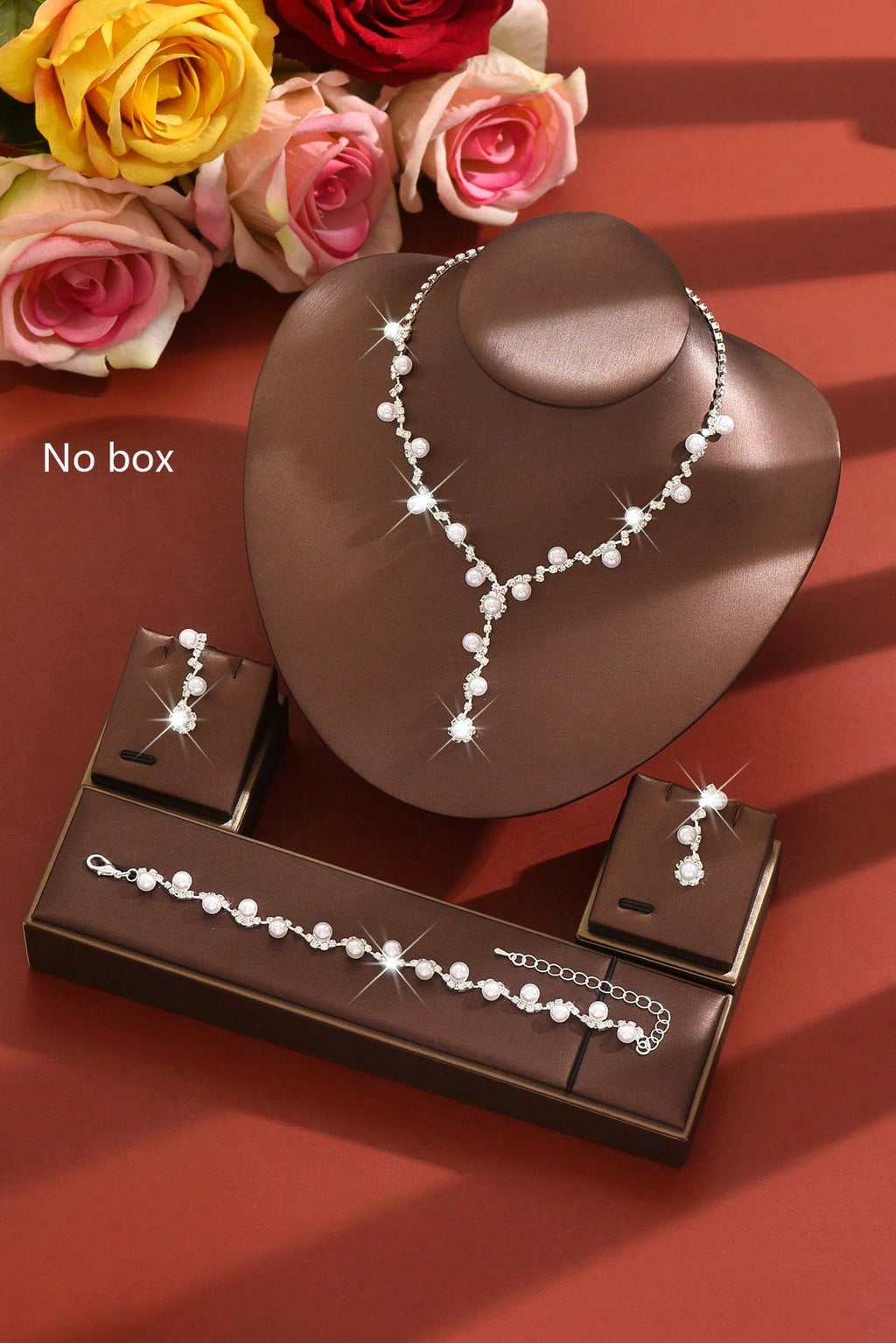 Lariat Pearl Crystal Bridal 3in1 Jewelry Set Silver Formal Jewelry