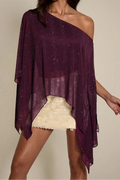 Glitter Chiffon Asymmetric Off Shoulder Cape Top