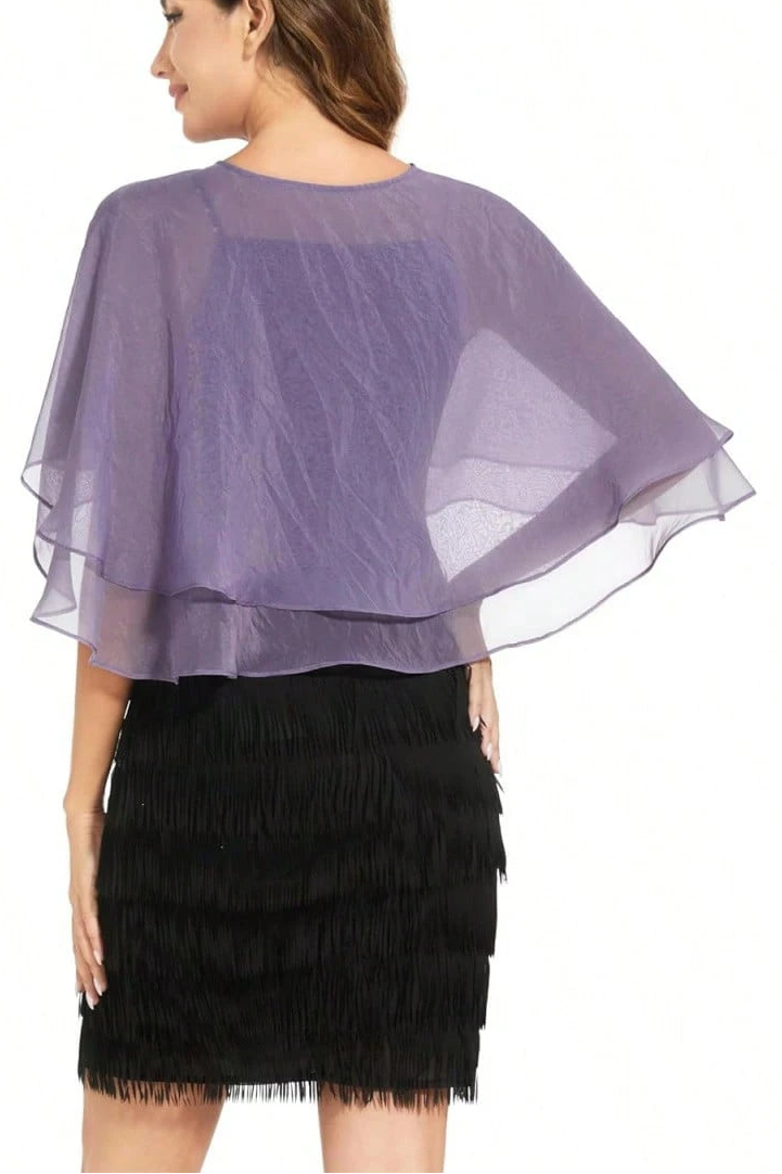 Rhinestone Clasp Double Layer Chiffon Evening Cape Shawl