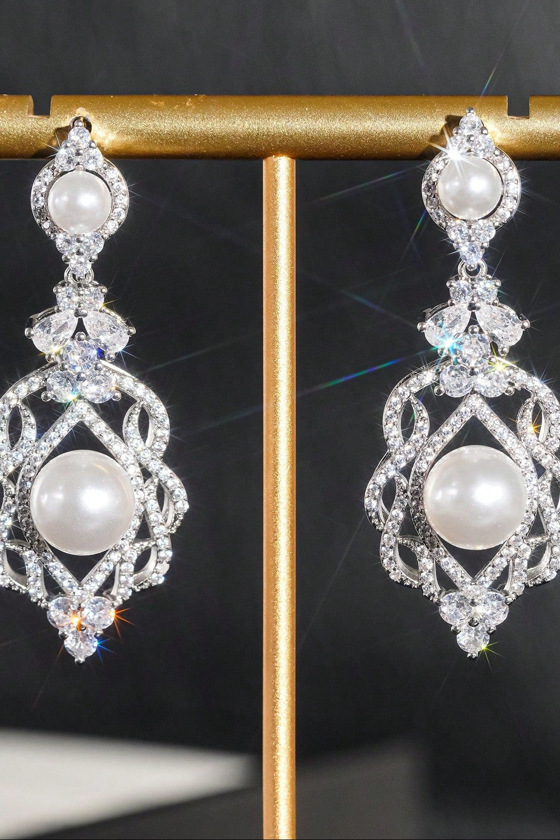 Vintage Victorian Pearl Crystal Drop Earrings Bridal Silver Jewelry