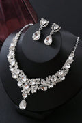 Luxury CZ Crystal Bridal Necklace Earrings Jewelry Set Silver