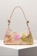 Pastel Flower Sequin Embroidered Knotted Handle Shoulder Bag