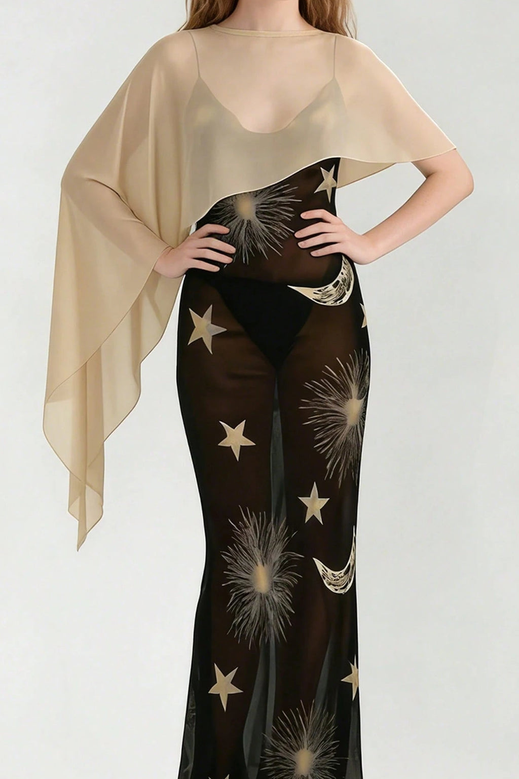 Asymmetric Long Tail Chiffon Cape Cover Up Shawl