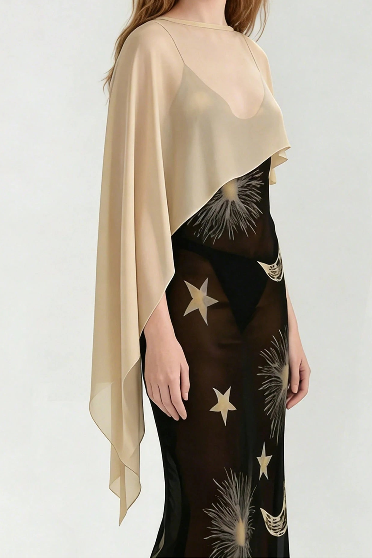 Asymmetric Long Tail Chiffon Cape Cover Up Shawl