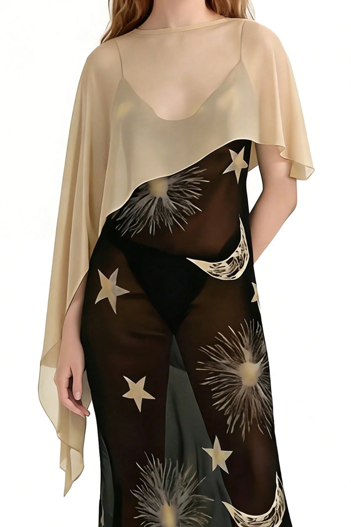 Asymmetric Long Tail Chiffon Cape Cover Up Shawl